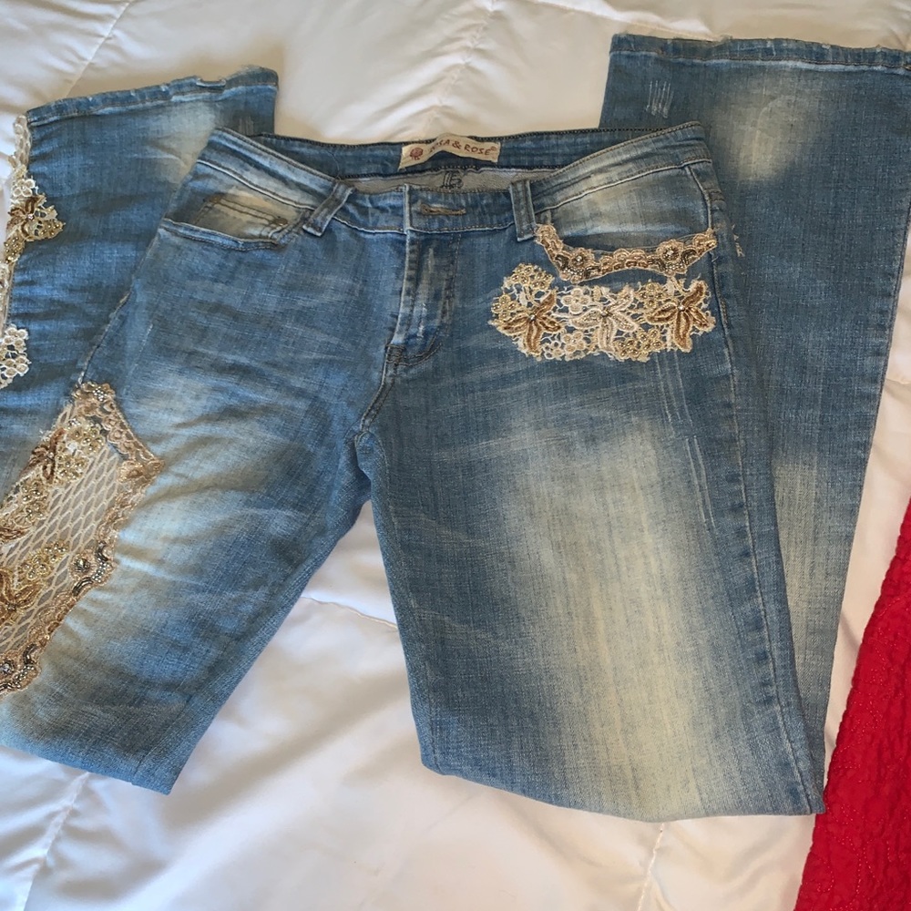 EMBELLISHED JEANS-lacy, beaded,rhinestones------FINAL PRICE